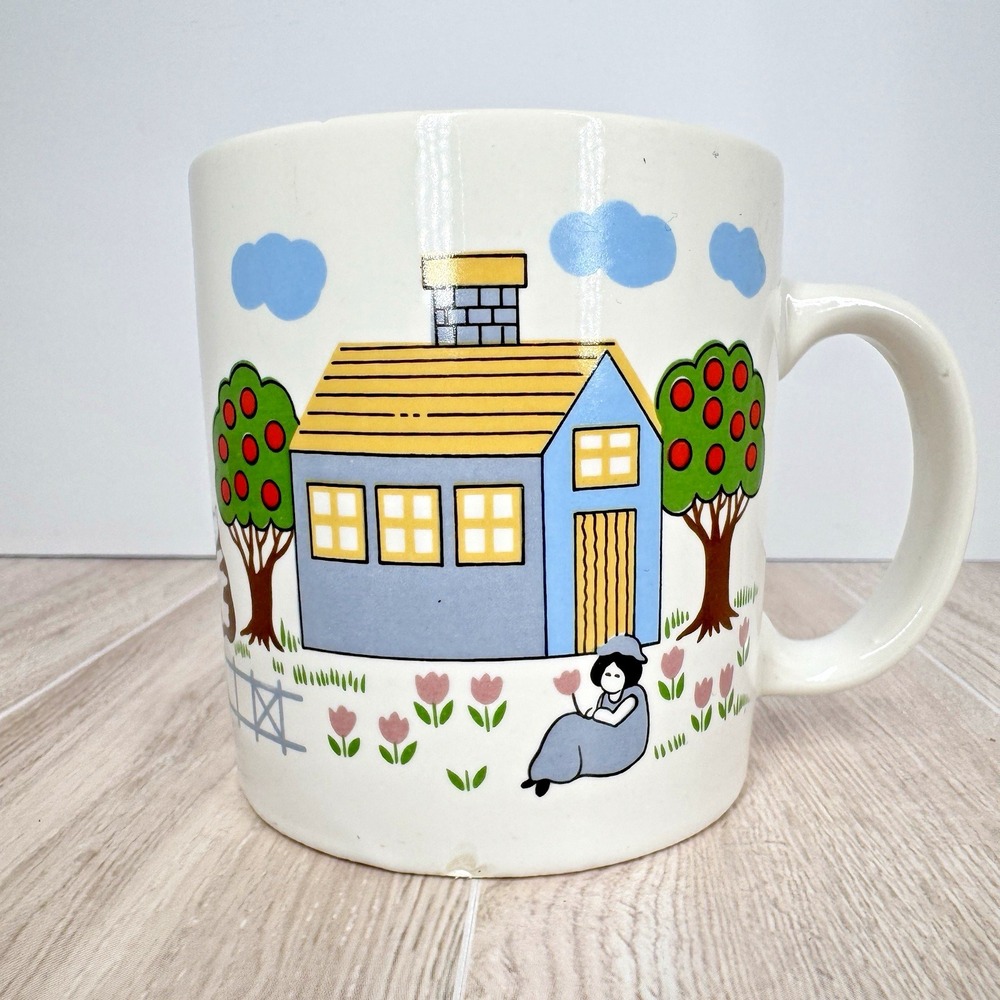 Folk Art Cottage House Cat Mug Country Kitchen Ceramic Coffee Cup READ